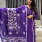 Pure muslin kurta set with crotian detailings and mirror work