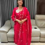 Scalup pattern party wear kurta set in roman silk fabric