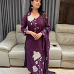 Scalup pattern party wear kurta set in roman silk fabric