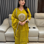 Haldi yellow mul chanderi kurta set with heavy embroidery