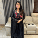 Pure mul cotton Anarkali with contrast heavy thread work