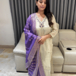 Premium tissue shimmer kurta set with contrast duppatta