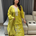 Party wear kurta set with heavy hand work detailings and banarasi dupatta