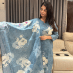 Pure cotton casual or office wear kurta set with floral prints and sequence work detailings