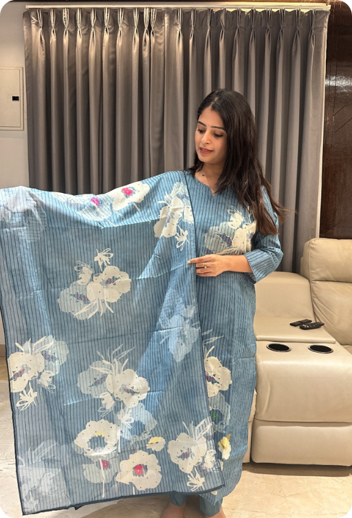 Premium rust orange cotton kurta and pant set with thread weaving and french knot boolean work (8) Pure cotton casual or office wear kurta set with floral prints and sequence work detailings - Image 1