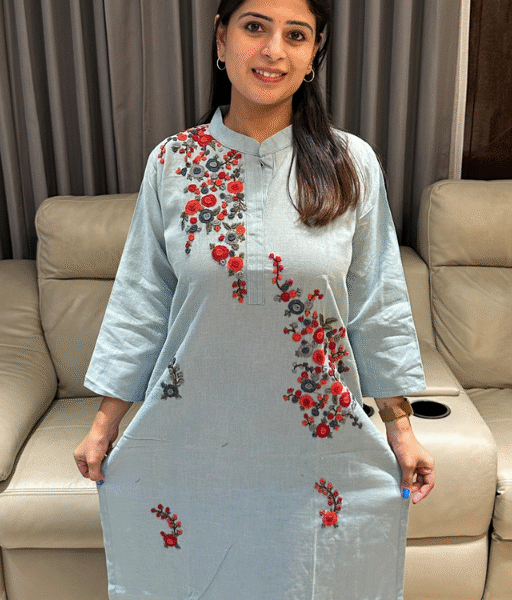 Premium organic cotton kurti with French knot thread work