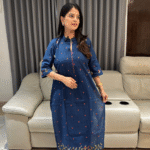 Premium cotton kurta and pant set with thread weaving and french knot thread work