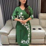 Pure cotton kurta set with floral applic work