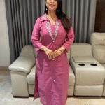 Collared neck party wear coord set with heavy hand work on the collar.