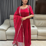 Premium chinnon designer Anarkali with heavy hand work and chanderi dupatta