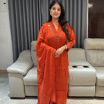 Premium roman silk party wear kurta set with heavy real mirror work.