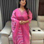 Bandhini print soft organza party wear kurta set