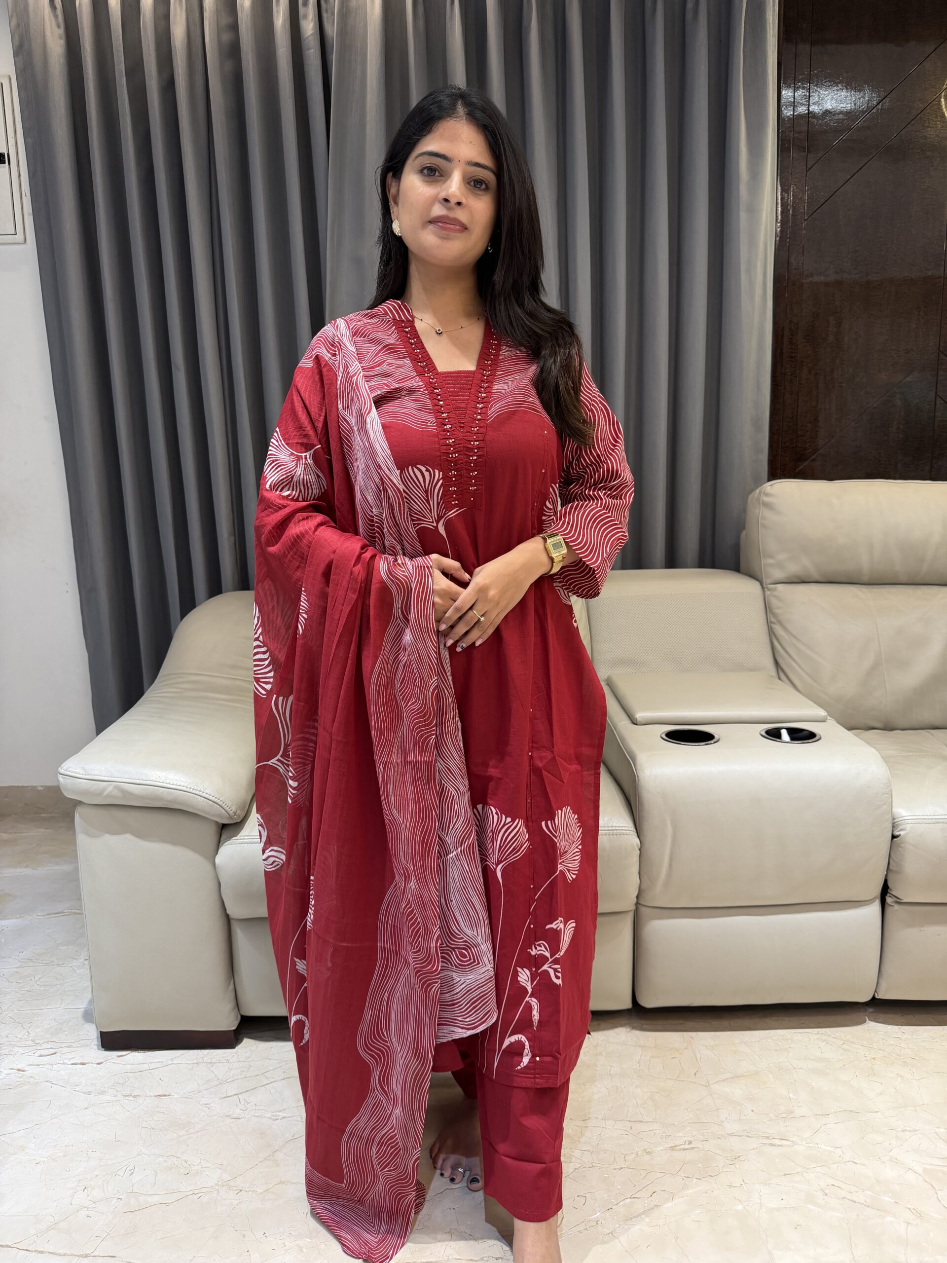 Dupatta pant set in pure cotton